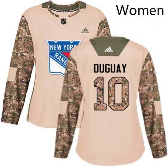 Womens Adidas New York Rangers 10 Ron Duguay Authentic Camo Veterans Day Practice NHL Jersey